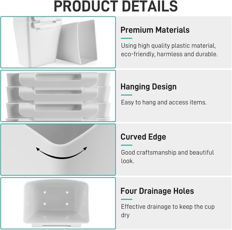 LEZIOA 5 Pack Hanging Cup Holders, Multipurpose Rolling Cart Accessories Utility Cart Accessories For Art Craft Supplies, Space Saving Hanging Storage Basket Pencil Holder Makeup Organizers (White) - Image 2